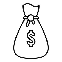 Gamification money bag icon. Outline gamification money bag vector icon for web design isolated on white background