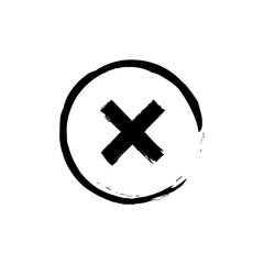 Cross. Dirty circle ink box. Reject icon. Cancel icon. Grunge cross. Hand drawn cross. Prohibition sign. Close a window. Game interface. Cross button. Close button.