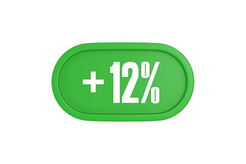 12 Percent increase 3d sign in green color isolated on white background, 3d illustration.