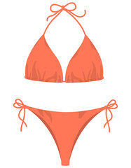 Peach-colored classic swimsuit. Beachwear in cartoon style.