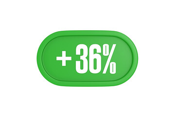 36 Percent increase 3d sign in green color isolated on white background, 3d illustration.