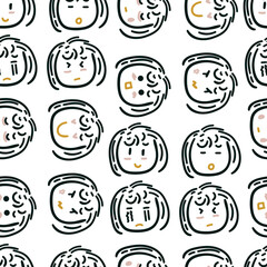 seamless pattern hand drawn doodle girl expression vector illustration