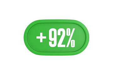92 Percent increase 3d sign in green color isolated on white background, 3d illustration.