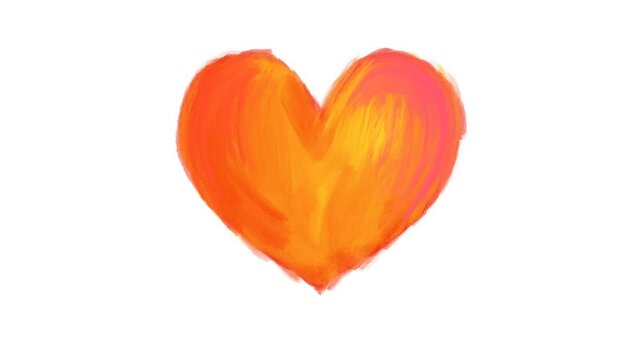 Heart Shape Painting Video Animation With Oil Paint Brush Strokes. White Background.