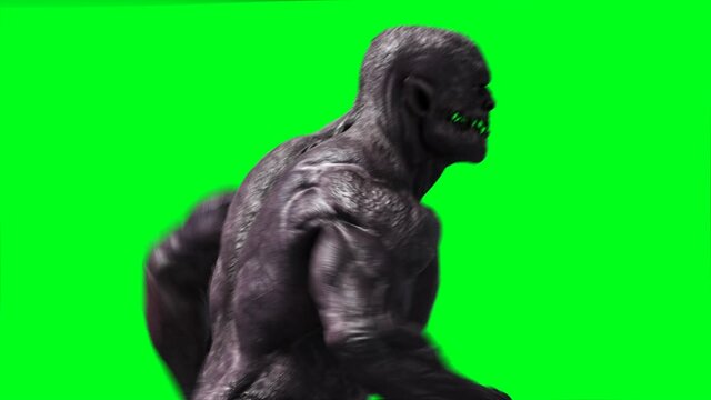Scary monster animation. Phisical, motion, blur. Realistic 4k animation. Green screen