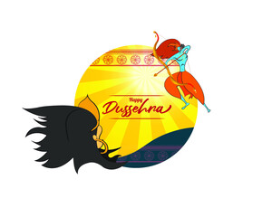 concept of festive background for Indian festival Dussehra, vector illustration-written Hindi text means Happy Dussehra 