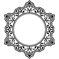 Elegant vintage ornament in classic style. Abstract traditional round black and white pattern with oriental elements. Classic vintage pattern