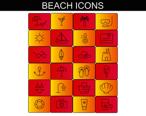 Set Beach Icons summer, vacation, travel