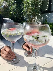 Gin and tonic with Grapefruit, juniper berries and thyme garnish