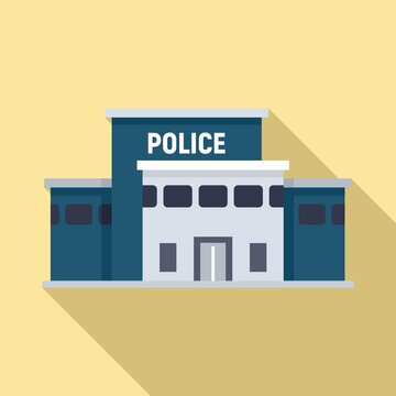 Police station building icon. Flat illustration of police station building vector icon for web design