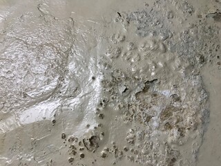 the peeling cement wall paint in the old house