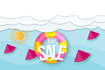 summer big sale background in paper cut style, vector illustration