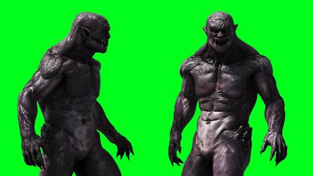 Scary monster animation. Phisical, motion, blur. Realistic 4k animation. Green screen