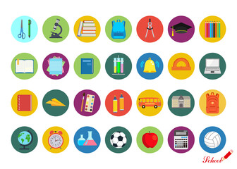 School. Back to school. Set of icons. Vector illustration isolated on a white background