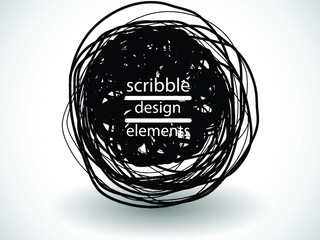 Hand drawn scribble symbols isolated on white background. Doodle style sketched Elements. Ink blots. Vector Grunge Brushes Stroke . Circle Frame. Logo Design .