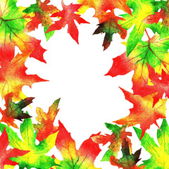 Autumn leaves, frame, watercolor