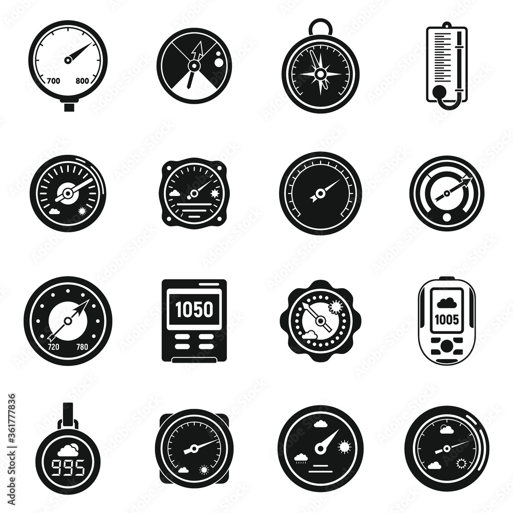 Poster weather barometer icons set. simple set of weather barometer vector icons for web design on white ba