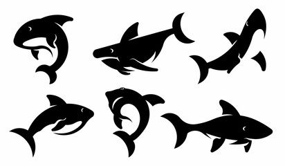 Naklejka premium Shark silhouettes set