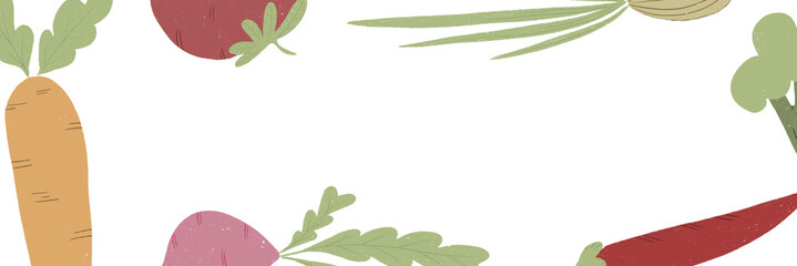 Frame of vegetables. Framing of vegetables. Tomatoes, carrots, radishes, onions, peppers, broccoli.