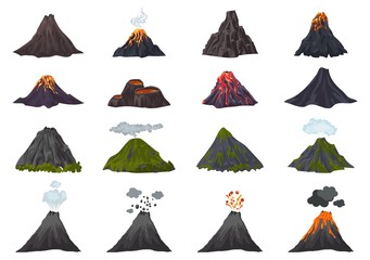 Volcano icons set. Cartoon set of volcano vector icons for web design © anatolir