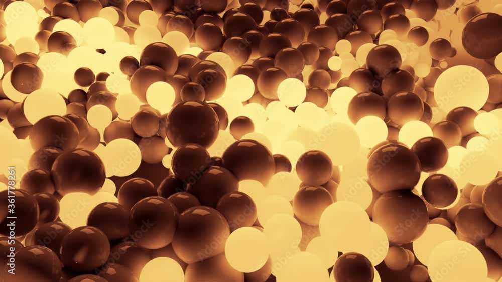Poster 4k 3d seamless loop animation of beautiful small and large spheres or balls cover plane as abstract 