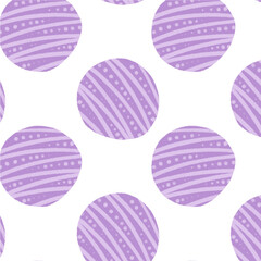 Abstract doodle seamless pattern. Purple balls.