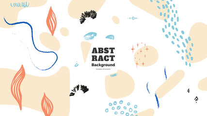 Abstract background illustration. Colorful lines, spots, dots and paint strokes. Decorative chaotic wallpaper, backdrop. Hand drawn texture, decor elements and shapes. Eps10 vector.