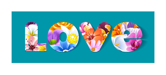 illustration of word love of flowers in digital