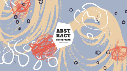 Abstract background illustration. Colorful lines, spots, dots and paint strokes. Decorative chaotic wallpaper, backdrop. Hand drawn texture, decor elements and shapes. Eps10 vector.