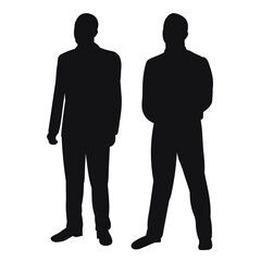 vector, isolated, men stand, crowd black silhouette on a white background