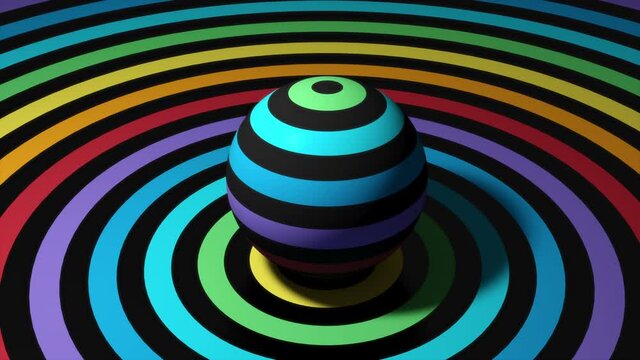 in the midle of view rainbow colored sphere with moving texture and smooth camera ride