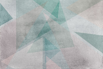 Abstract design on blue, green and pink background - textured cement with geometric shapes
