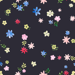 Beautiful vector seamless floral pattern with watercolor gentle summer colorful flowers. Stock illustration.