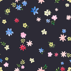 Fototapeta na wymiar Beautiful vector seamless floral pattern with watercolor gentle summer colorful flowers. Stock illustration.