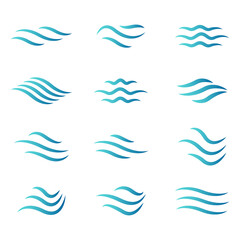 Water wave icon set. Vector symbols isolated on white background. Flat water wave icons for liquid sign, element design and logo template. Line style waves, vector illustration
