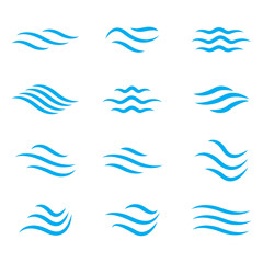 Water wave icon set. Vector symbols isolated on white background. Flat water wave icons for liquid sign, element design and logo template. Line style waves, vector illustration