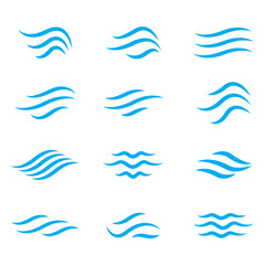 Water wave icon set. Vector symbols isolated on white background. Flat water wave icons for liquid sign, element design and logo template. Line style waves, vector illustration
