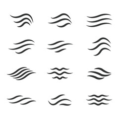 Water wave icon set. Vector symbols isolated on white background. Flat water wave icons for liquid sign, element design and logo template. Line style waves, vector illustration