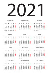 Calendar 2020 - illustration. Week starts on Monday