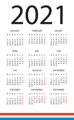 2021 Calendar - vector template graphic illustration - Netherlands version
