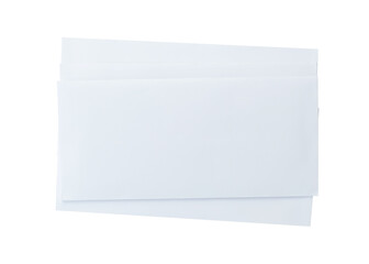 A pile of letters or white envelopes isolated on white background. Letter top view. Object with clipping path