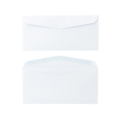 White envelope front and back isolated on white background. Letter top view. Object with clipping path