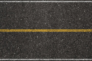Asphalt road with yellow line and white. Top view