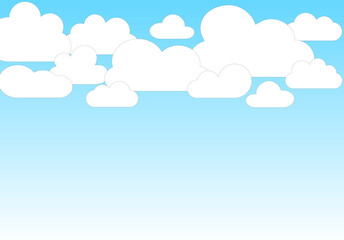 Clouds and sky background, vector. Cartoon clouds background for poster, flyer and wallpaper. Creative art design. Stylish blue gradient sky clouds. Vector illustration of cloudy weather