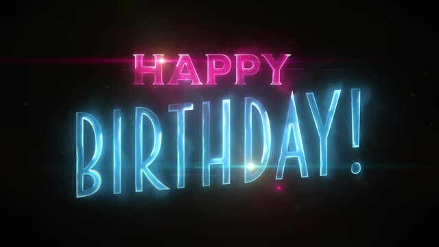 Happy Birthday Message Postcard Animation/ 4k animation of a happy birthday background background with pink and blue elegant lighting text reveal