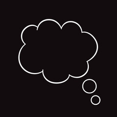 Think bubble isolated on black background. Trendy think bubble in flat style. Modern template for social network and label. Creative thought balloon. Cloud line art, vector illustration