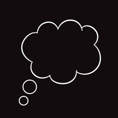 Think bubble isolated on black background. Trendy think bubble in flat style. Modern template for social network and label. Creative thought balloon. Cloud line art, vector illustration