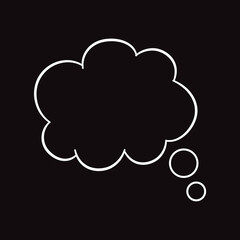 Think bubble isolated on black background. Trendy think bubble in flat style. Modern template for social network and label. Creative thought balloon. Cloud line art, vector illustration