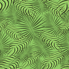Fototapeta na wymiar Exotic tropic pattern. Tropical floral fabric fashion background. Palm leaf textile color vintage summer . Natural leaves tropical . Seamless vector design for wallpaper, swimwear print decoration.