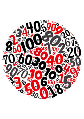 Illustration of a word cloud with words representing numbers